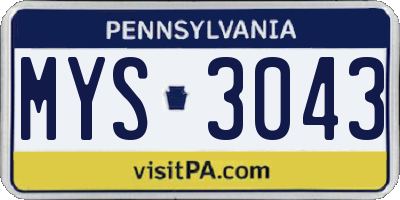 PA license plate MYS3043