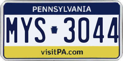 PA license plate MYS3044