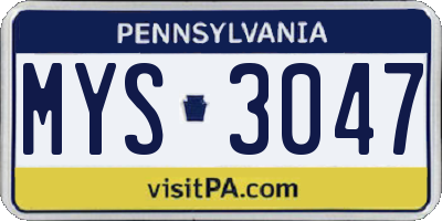 PA license plate MYS3047