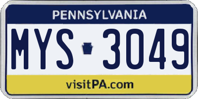 PA license plate MYS3049