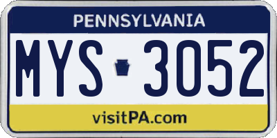 PA license plate MYS3052