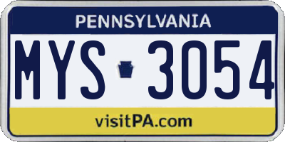 PA license plate MYS3054