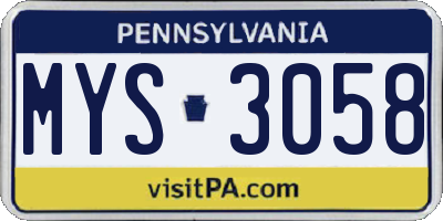 PA license plate MYS3058