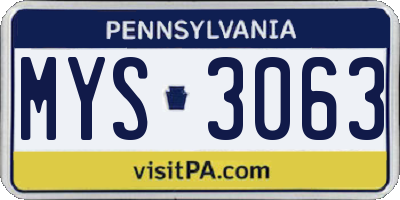 PA license plate MYS3063