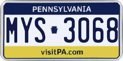 PA license plate MYS3068
