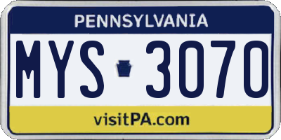 PA license plate MYS3070