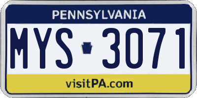 PA license plate MYS3071
