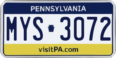 PA license plate MYS3072
