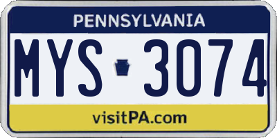 PA license plate MYS3074