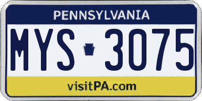PA license plate MYS3075