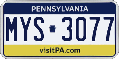 PA license plate MYS3077