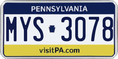 PA license plate MYS3078