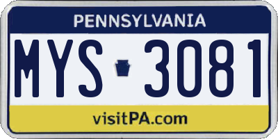 PA license plate MYS3081