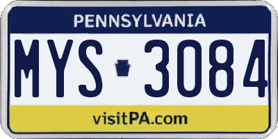 PA license plate MYS3084