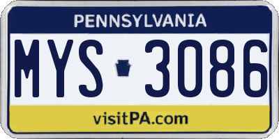 PA license plate MYS3086