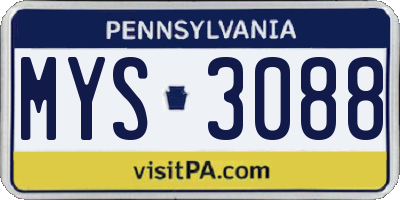 PA license plate MYS3088