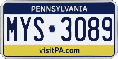 PA license plate MYS3089