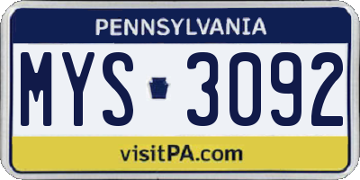PA license plate MYS3092