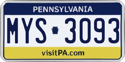 PA license plate MYS3093
