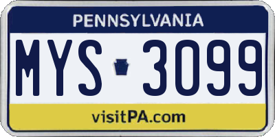 PA license plate MYS3099