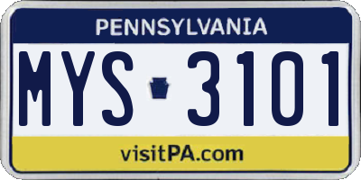 PA license plate MYS3101