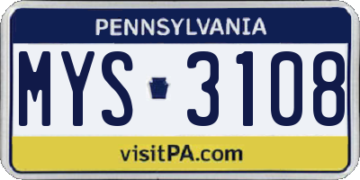 PA license plate MYS3108
