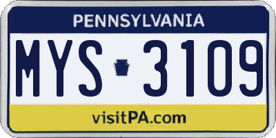 PA license plate MYS3109