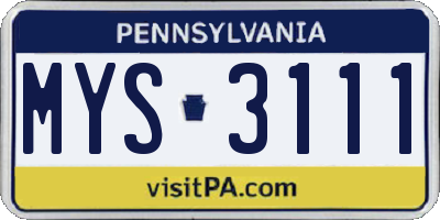PA license plate MYS3111