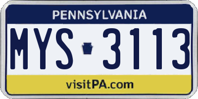 PA license plate MYS3113