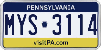 PA license plate MYS3114