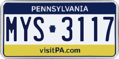 PA license plate MYS3117