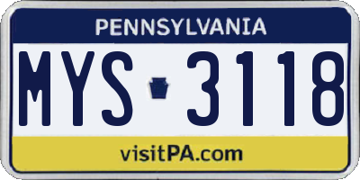 PA license plate MYS3118