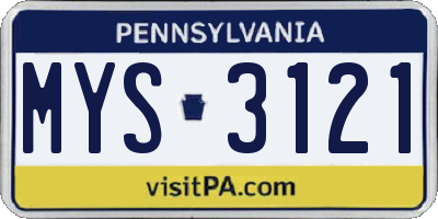 PA license plate MYS3121