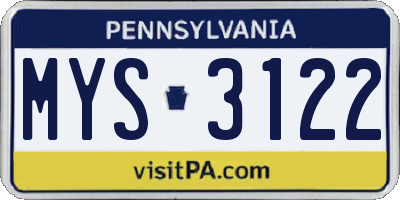 PA license plate MYS3122