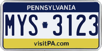 PA license plate MYS3123