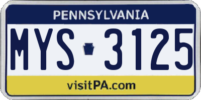PA license plate MYS3125