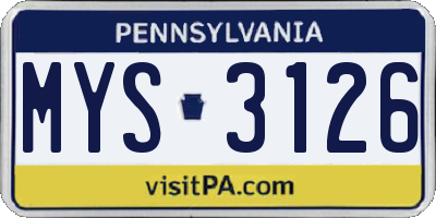 PA license plate MYS3126