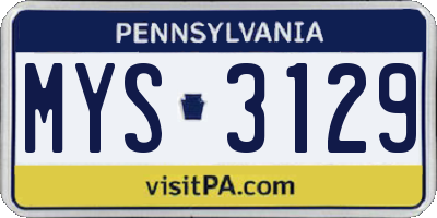PA license plate MYS3129
