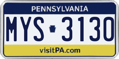 PA license plate MYS3130