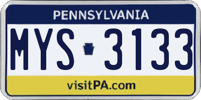 PA license plate MYS3133