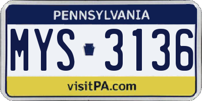 PA license plate MYS3136