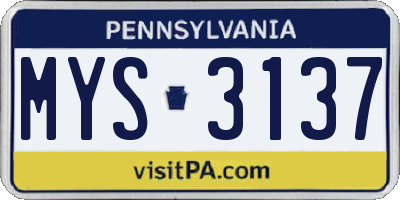 PA license plate MYS3137