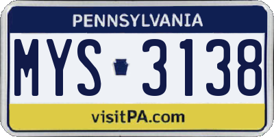 PA license plate MYS3138