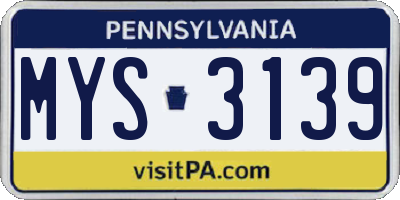 PA license plate MYS3139