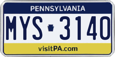 PA license plate MYS3140