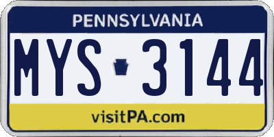 PA license plate MYS3144