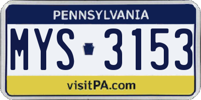 PA license plate MYS3153