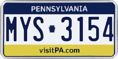 PA license plate MYS3154