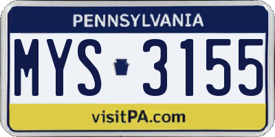 PA license plate MYS3155