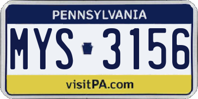 PA license plate MYS3156